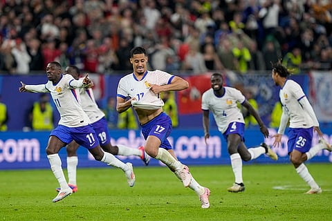French players celebrate Theo Hernandezs' winning goal